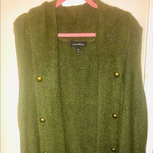 Olive green long vest with bronze button detail